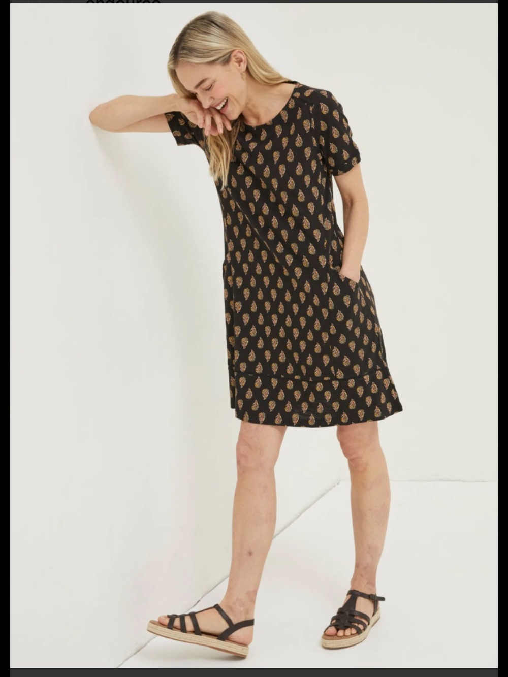 Fat Face size 14, black woodblock simone jersey dress with pockets.